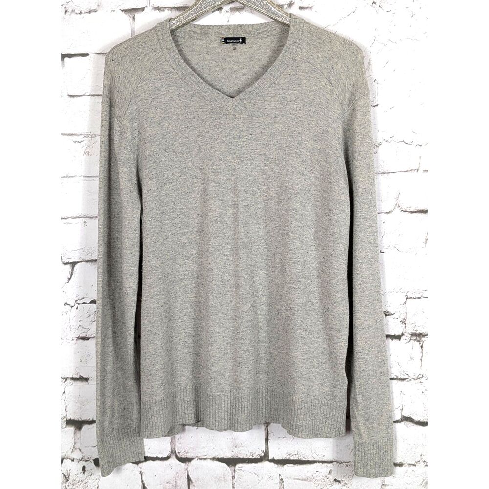 SMARTWOOL Men's Speckled Knit Merino Wool V-Neck Sweater Gray Outdoors Layer XL